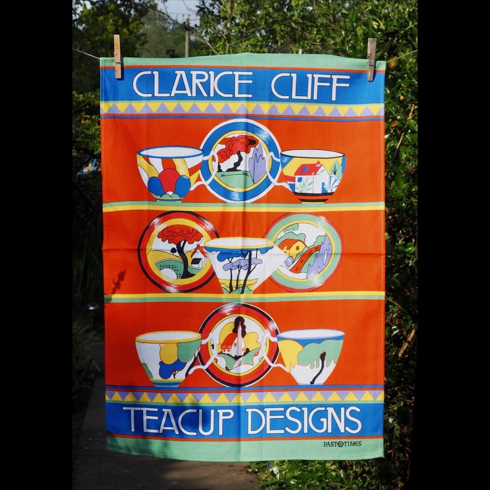 Past Times Clarice Cliff Art Deco Teacup Designs Tea Towel